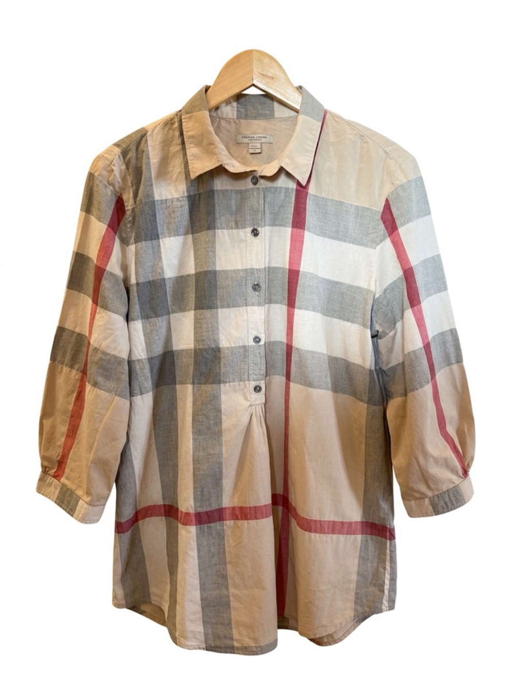 Burberry Brit Beige Novacheck Cotton Half Placket Shirt L